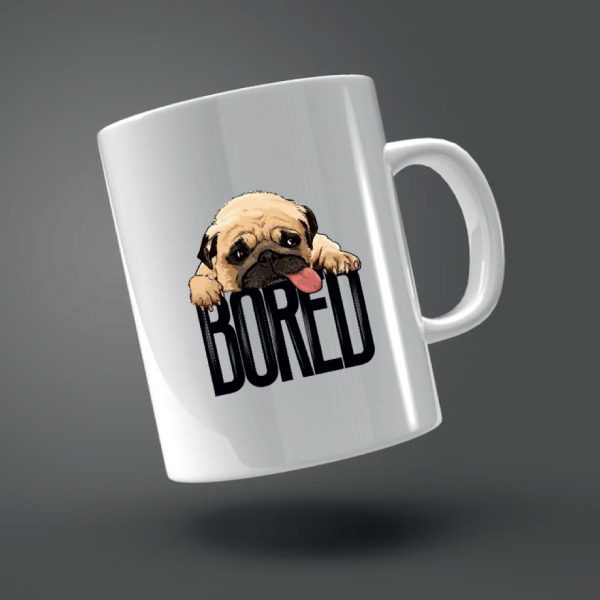 Personalized White Photo Mug – Bored Puppy design