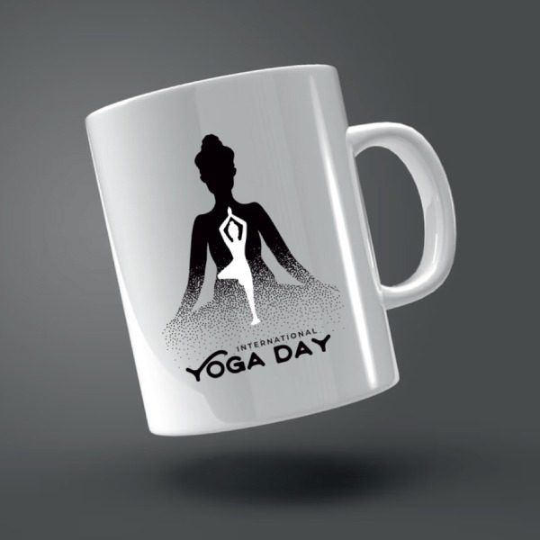Personalized White Photo Mug – Yoga design 05