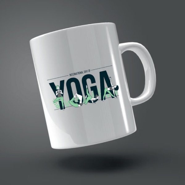 Personalized White Photo Mug – Yoga design 04