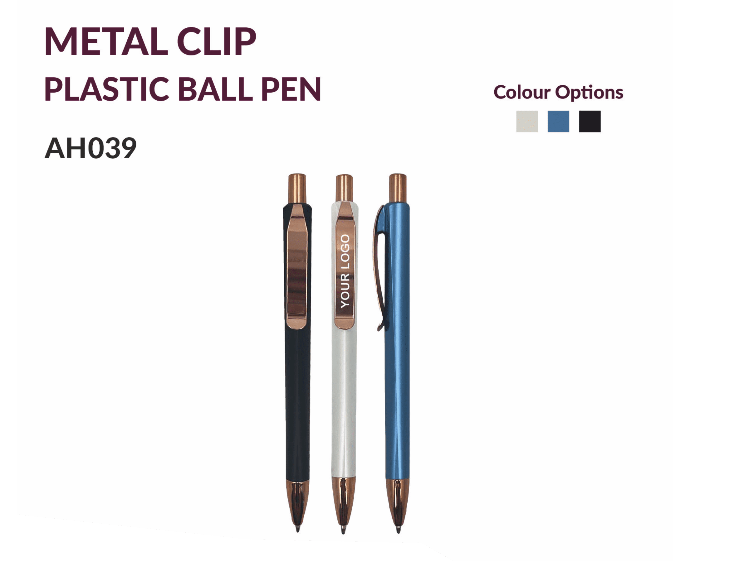 METAL CLIP PLASTIC BALL PEN AH039