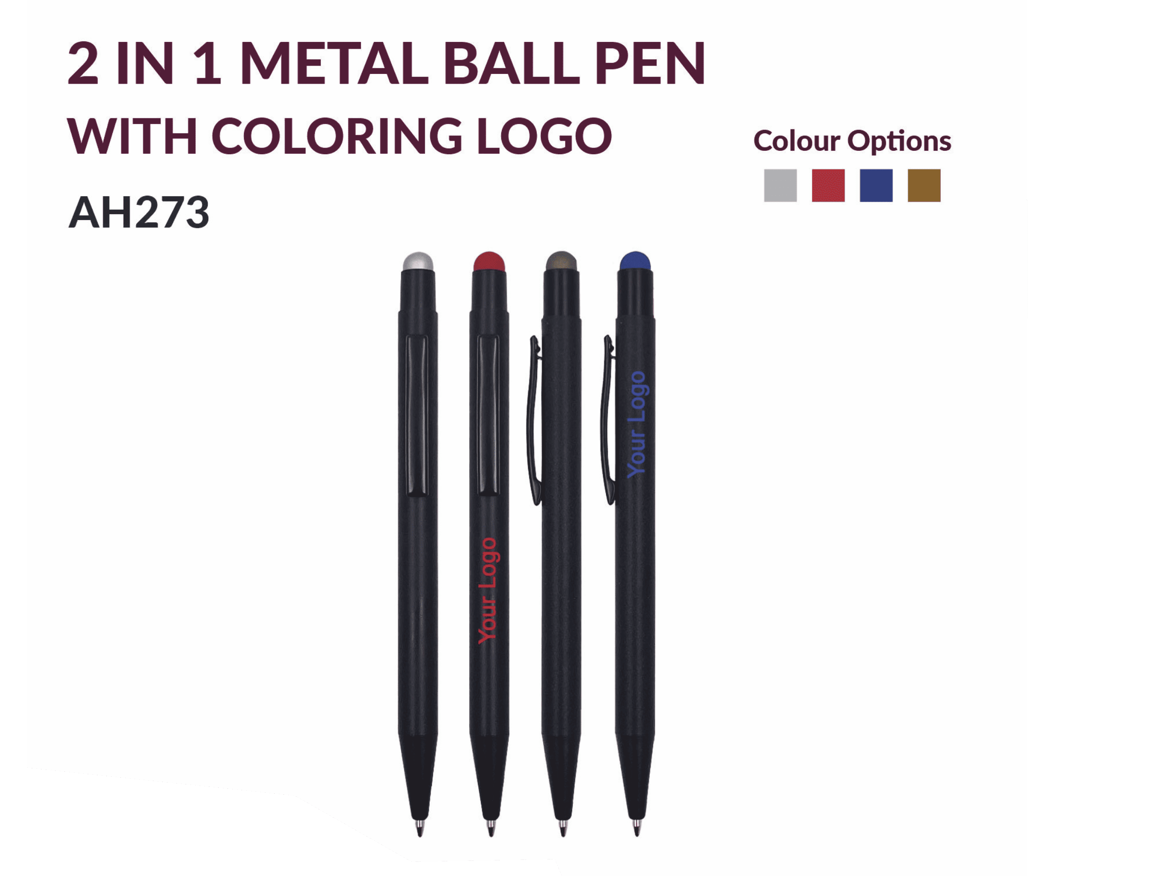 2 IN 1 METAL BALL PEN WITH COLORING LOGO AH273